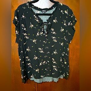 Buffalo David Bitton Black Tie Front Short Sleeve Blouse size XXL